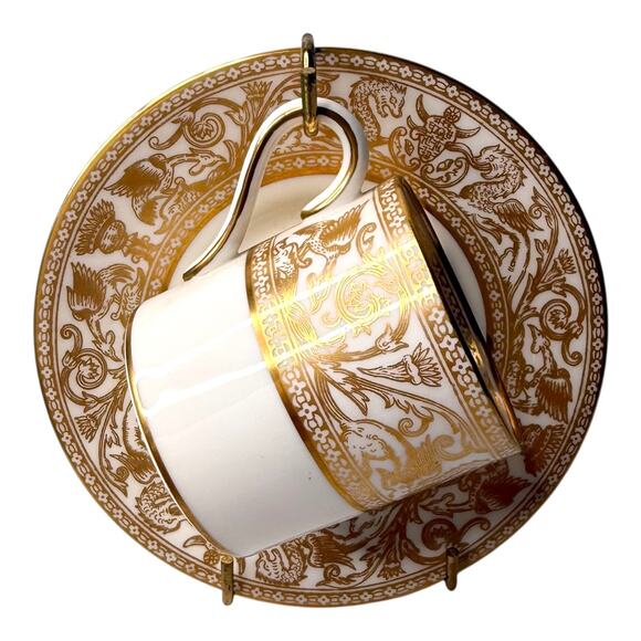 WEDGWOOD Demitasse TEA CUP & SAUCER Gold Florentine Espresso W4219 Bone China - Picture 10 of 10